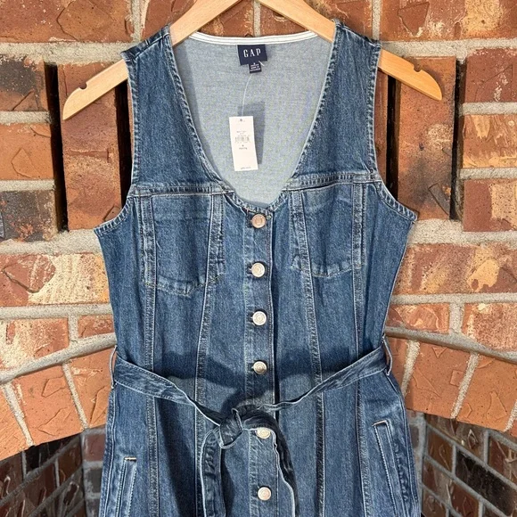 Denim Belted Button-Front Maxi Dress, NWT petite small - Picture 6 of 10